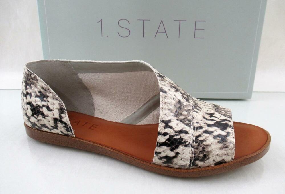 1.State Celvin Slide D'Orsay Flat Sandals Roccia Snake Print Leather Size 7